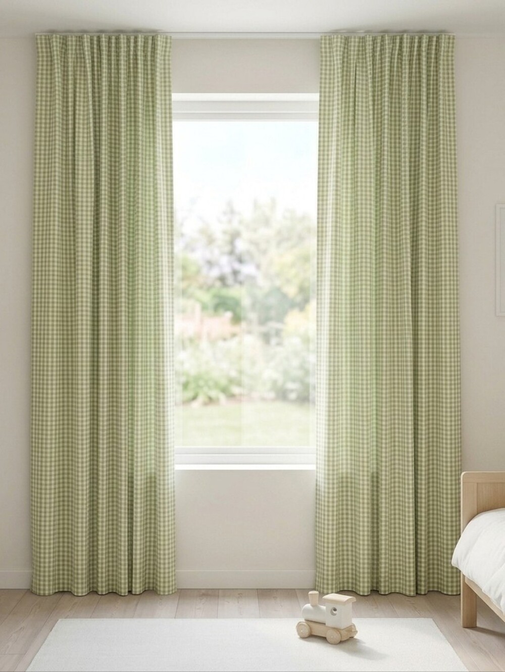 Pottery Barn Kids Green Gingham Lined Curtain Panels 44" x 84" Set of 2